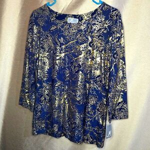 JM Collection, Navy, Gold, Top, Size: M